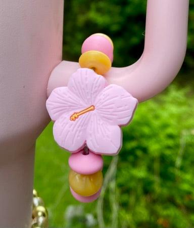 Pink Hibiscus Flower Stanley Tumbler Cup Handle Charm