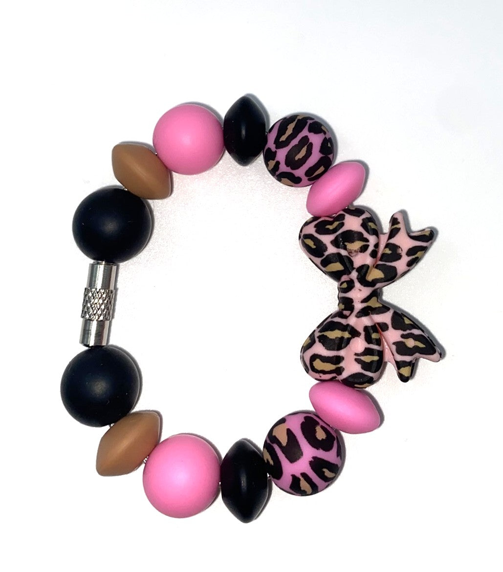 Bright Pink Leopard Print Coquette Bow Stanley Tumbler Cup Handle Charm