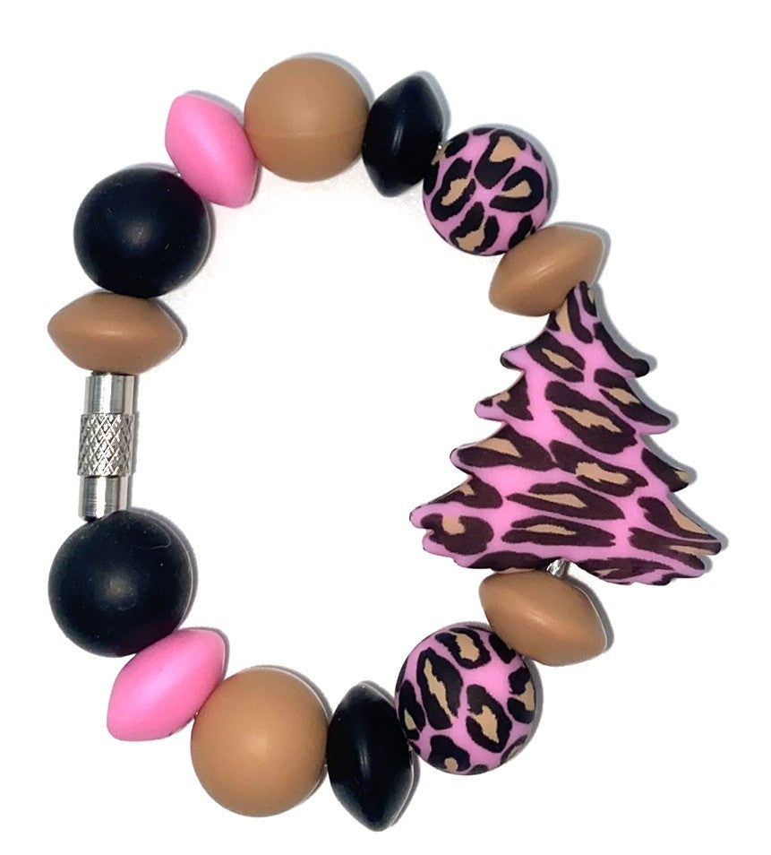 Pink Leopard Print Christmas Tree Stanley Tumbler Cup Handle Charm