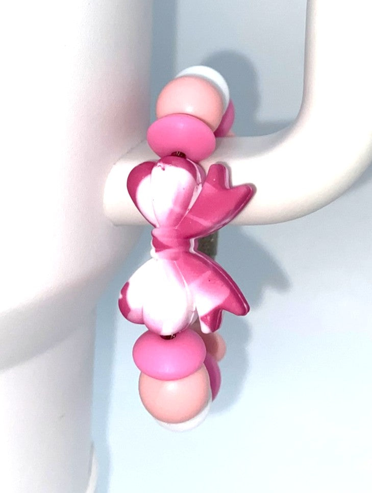 Rose Pink Marble Swirl Coquette Bow Stanley Tumbler Cup Handle Charm