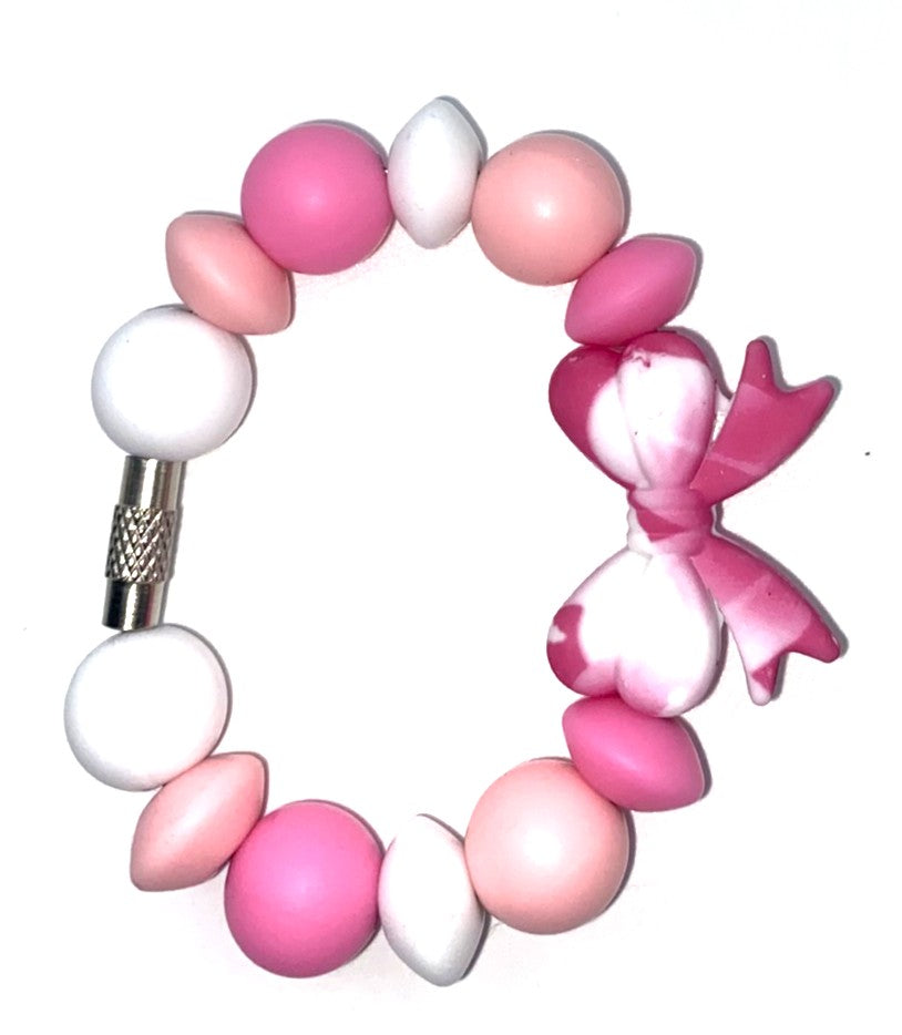 Rose Pink Marble Swirl Coquette Bow Stanley Tumbler Cup Handle Charm