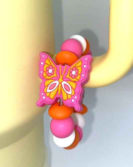 Pink & Orange Butterfly Stanley Tumbler Cup Handle Charm