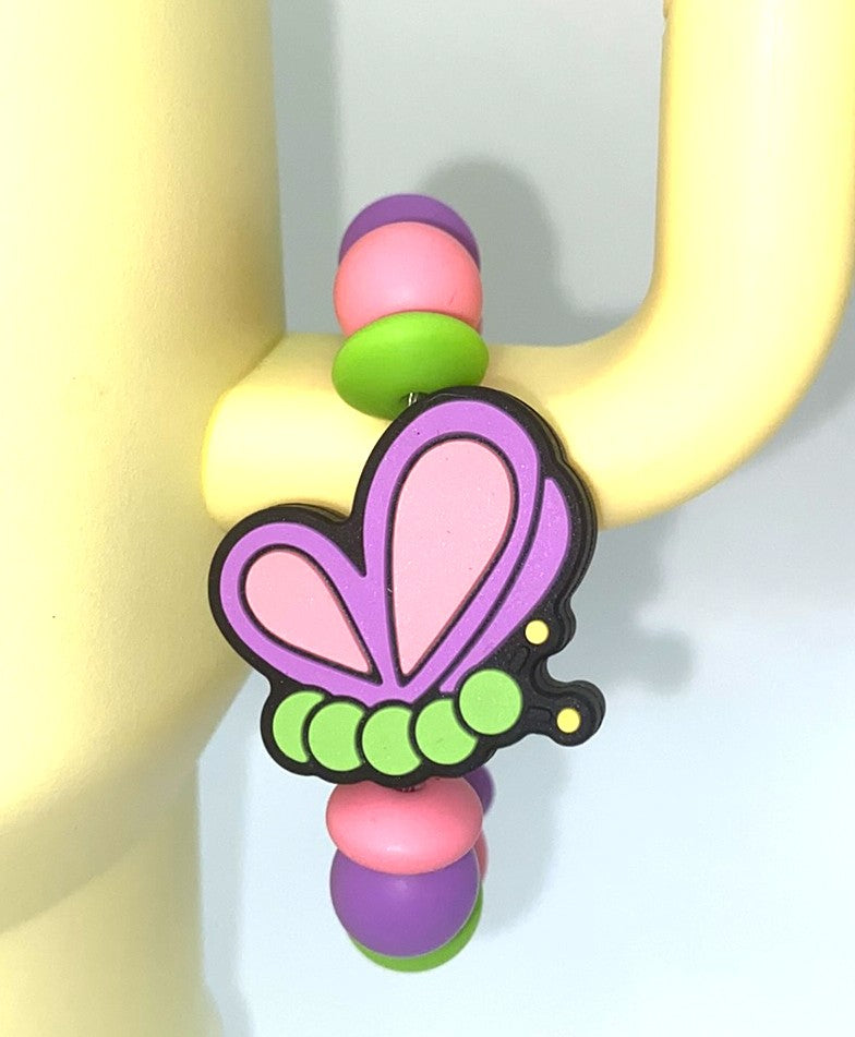 Pink & Purple Caterpillar Butterfly Stanley Tumbler Cup Handle Charm