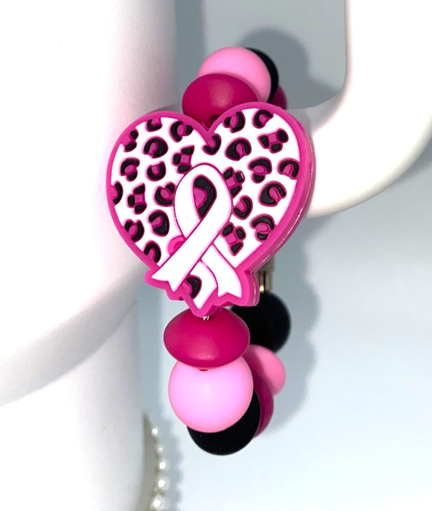 Pink Ribbon Leopard Heart Breast Cancer Awareness Stanley Tumbler Cup Handle Charm