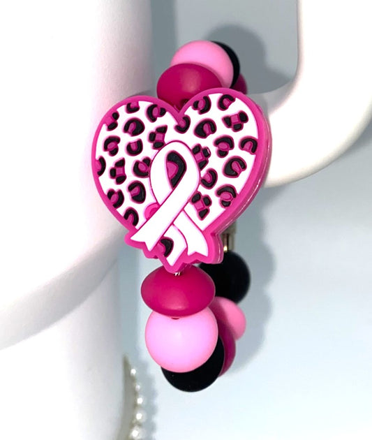 Pink Ribbon Leopard Heart Breast Cancer Awareness Stanley Tumbler Cup Handle Charm