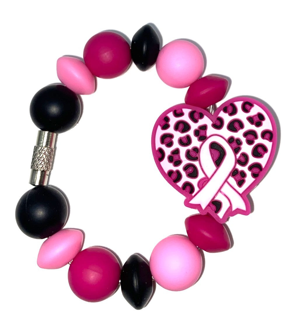 Pink Ribbon Leopard Heart Breast Cancer Awareness Stanley Tumbler Cup Handle Charm