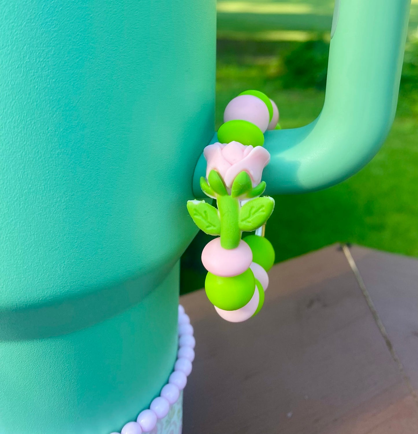 Pink Rose 3D Stanley Tumbler Cup Handle Charm