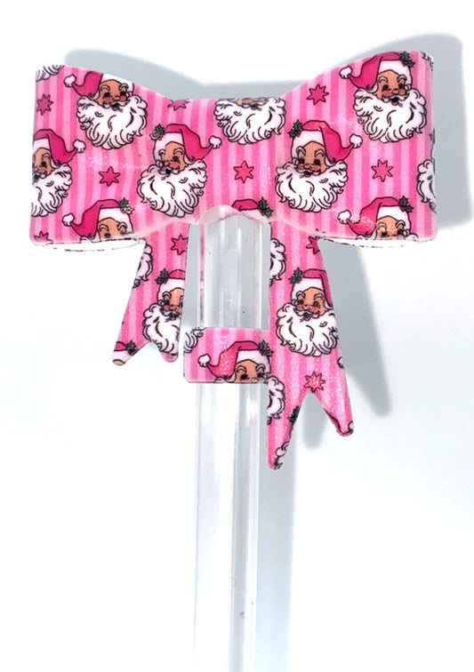 Pink Santa Christmas Bow Straw Topper