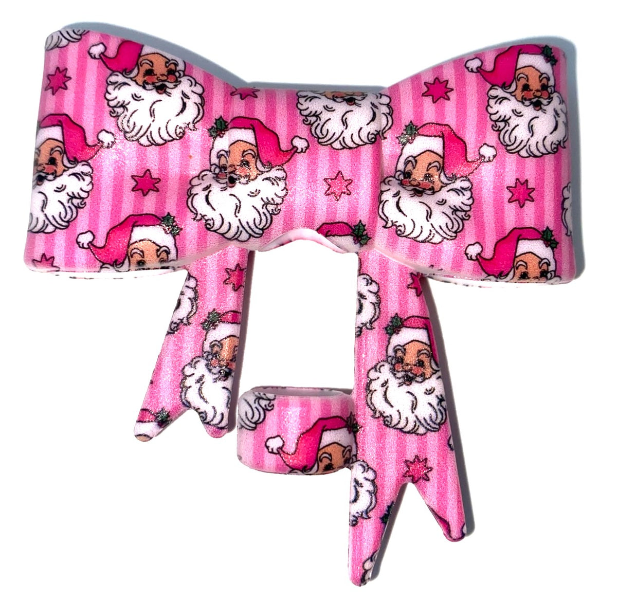 Pink Santa Christmas Bow Straw Topper