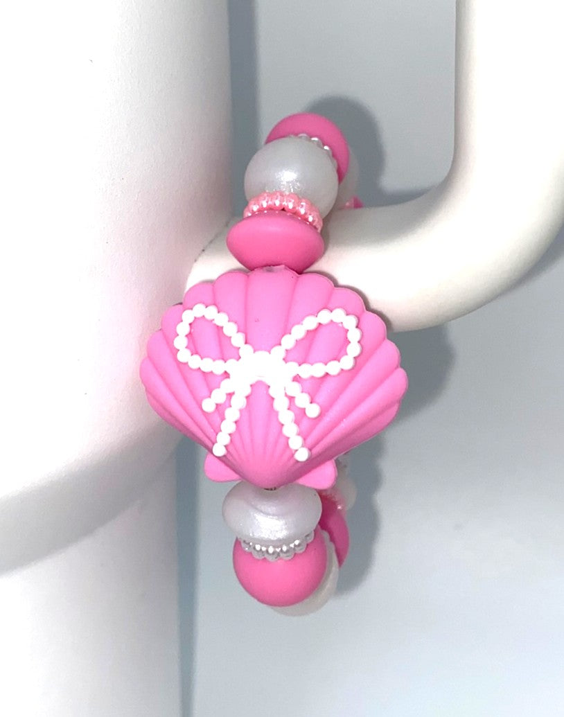 Pink Seashell w/Peal Coquette Bow Stanley Tumbler Cup Handle Charm
