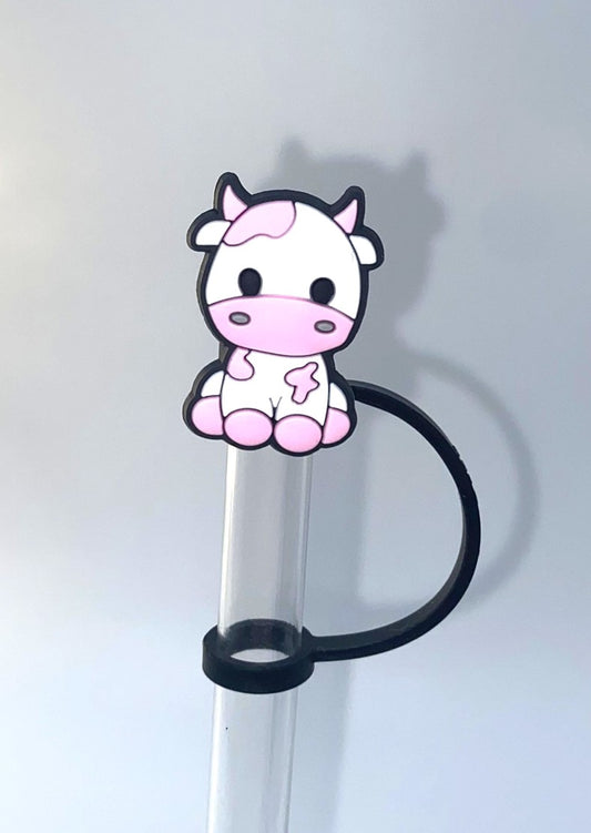Pink Sitting Cow Straw Topper