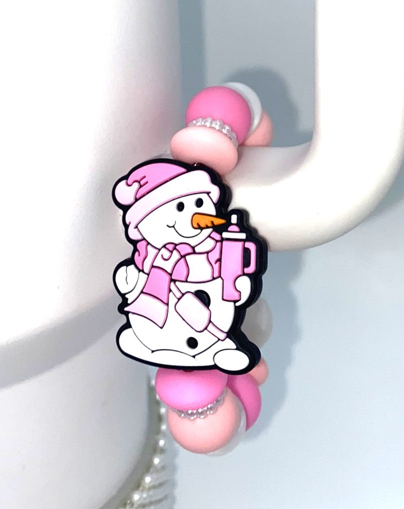Pink Bougie Snowman Winter Stanley Tumbler Cup Handle Charm