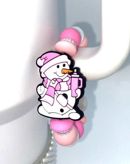 Pink Bougie Snowman Winter Stanley Tumbler Cup Handle Charm