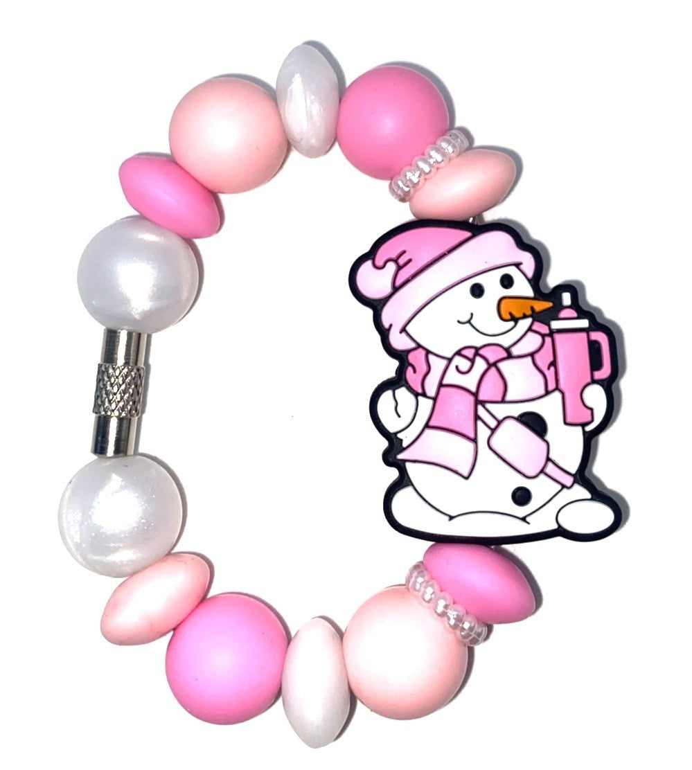 Pink Bougie Snowman Winter Stanley Tumbler Cup Handle Charm