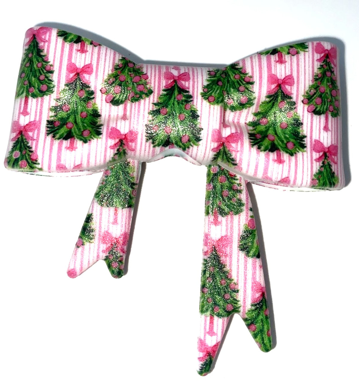 Pink Striped Christmas Tree Bow Straw Topper