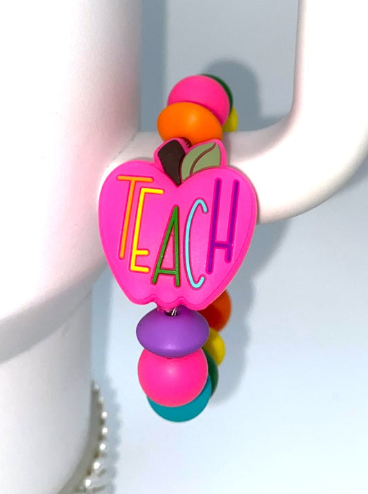 Teach Pink Apple Stanley Tumbler Cup Handle Charm