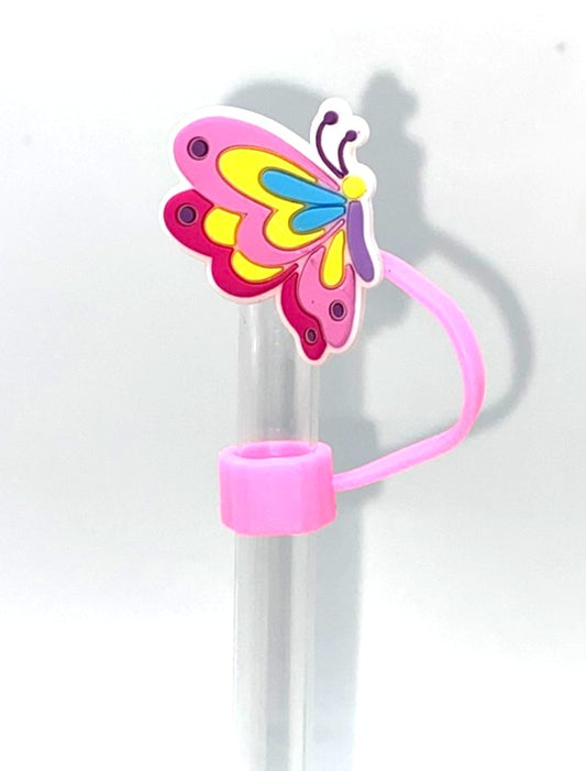 Pink, Yellow, Teal & Purple Butterfly Straw Topper