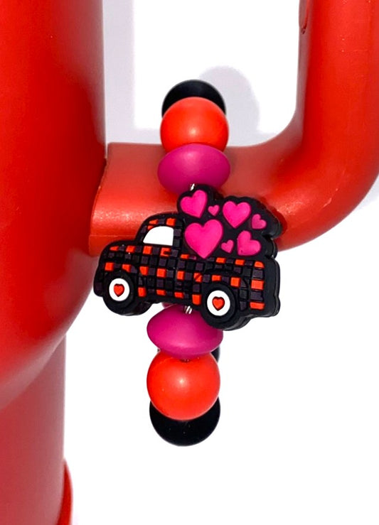 Plaid Truck Of Love Hearts Valentine Stanley Tumbler Cup Handle Charm