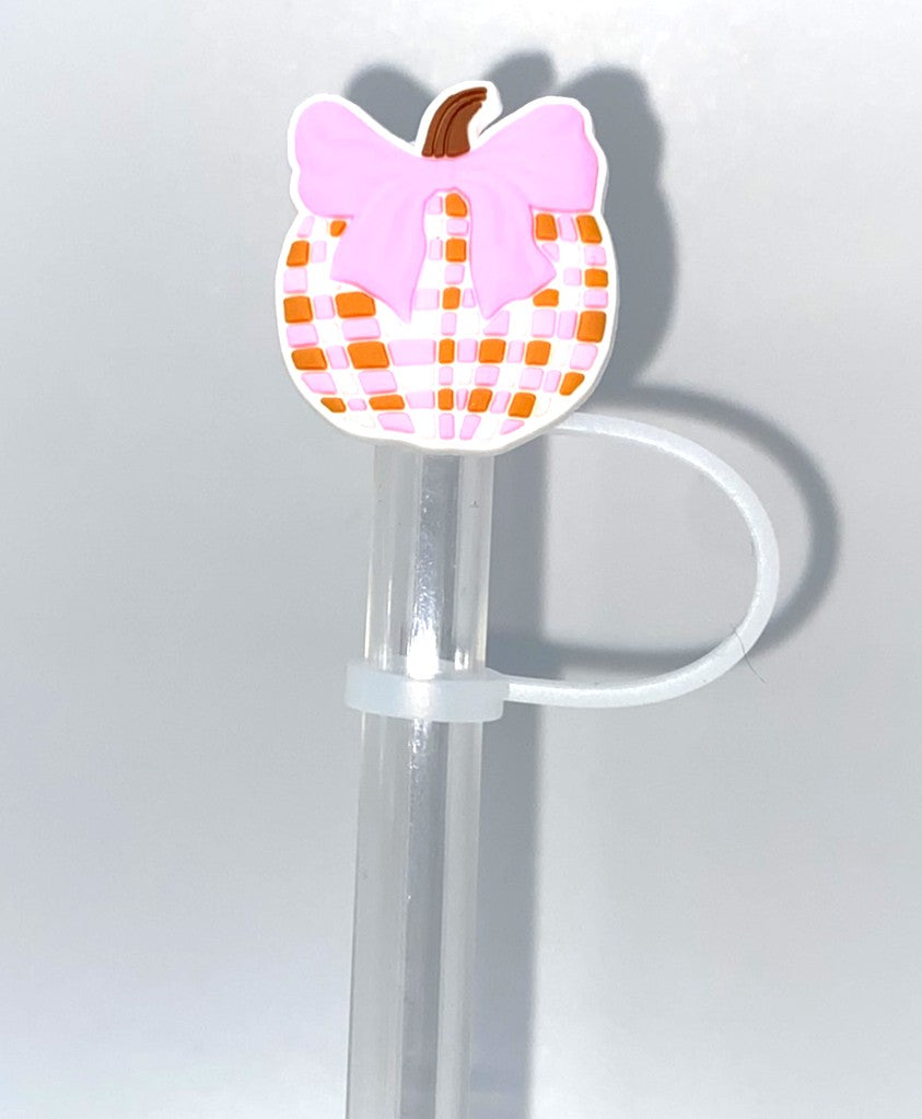 Plaid Pumpkin w/Bow Straw Topper