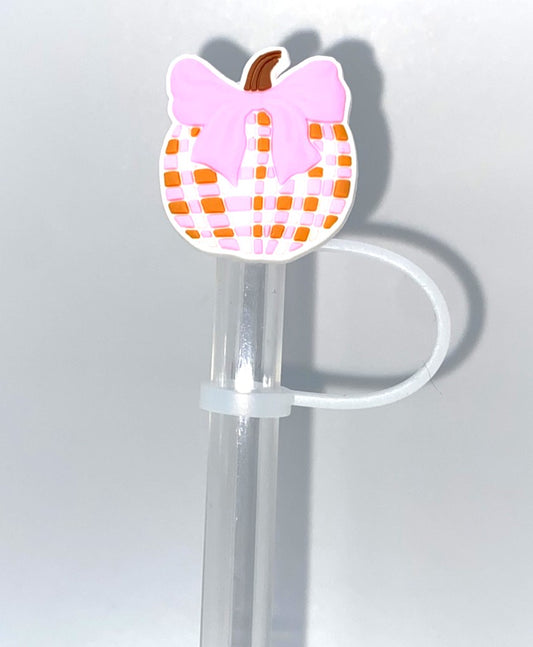 Plaid Pumpkin w/Bow Straw Topper