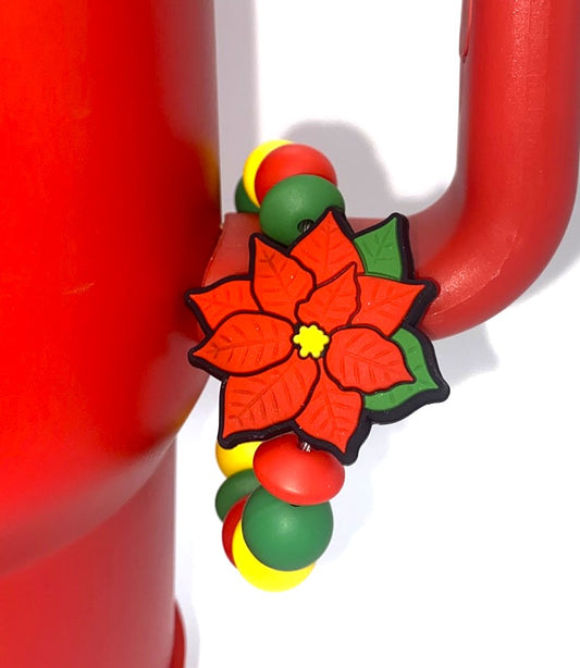 Poinsettia Christmas Flower Stanley Tumbler Cup Handle Charm