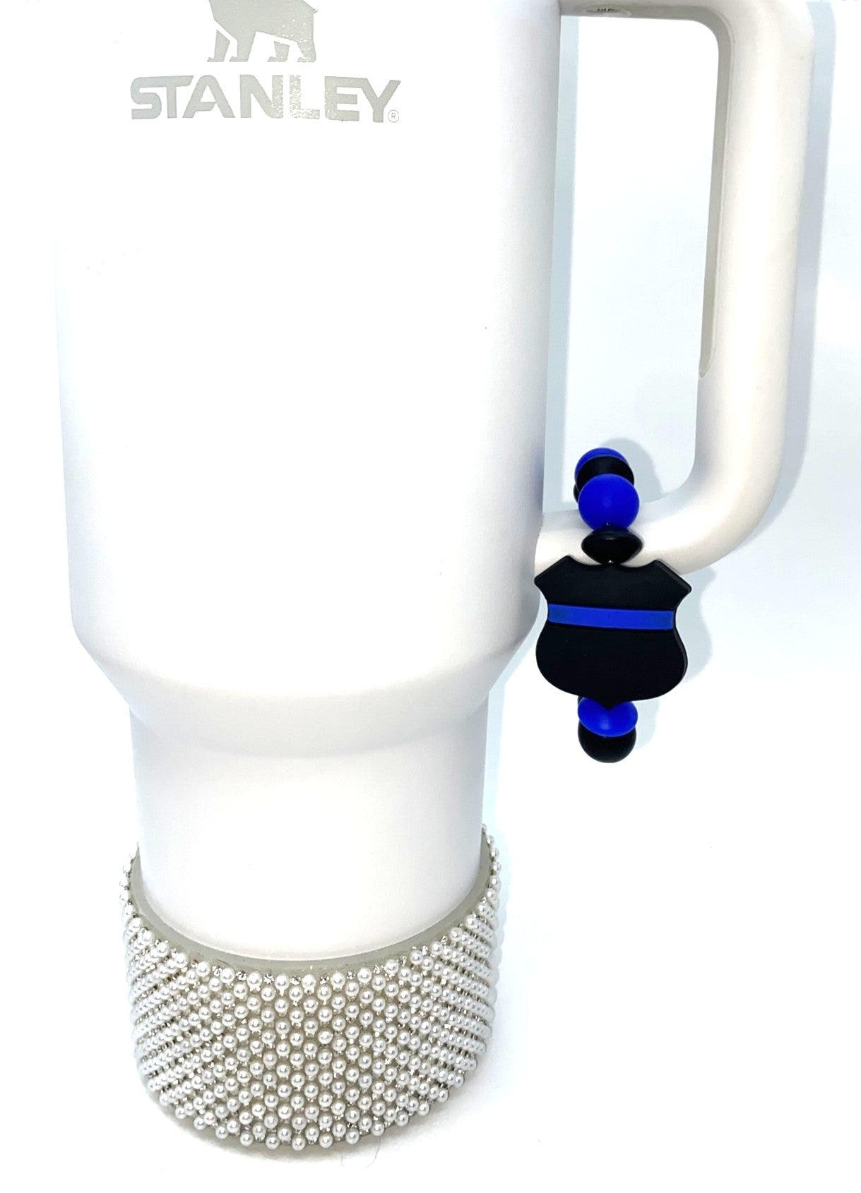 Police Badge Black w/Blue Line Stanley Tumbler Cup Handle Charm