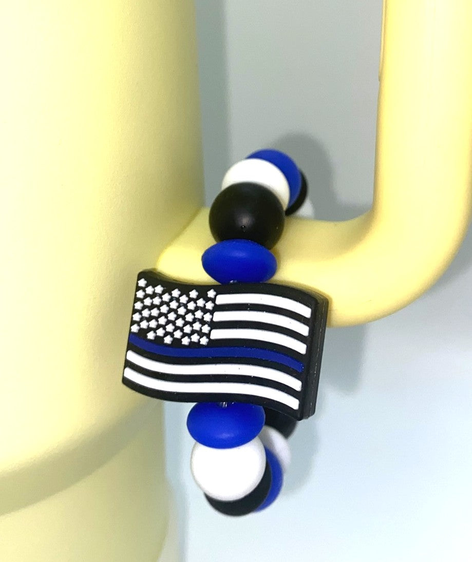 Police Blue Line Flag Stanley Tumbler Cup Handle Charm