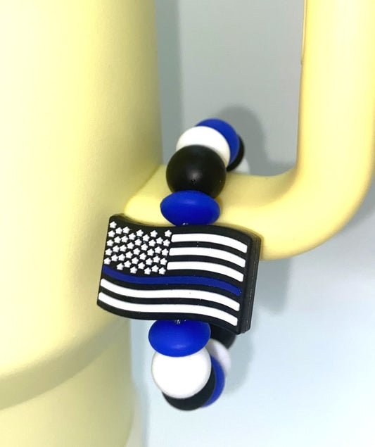 Police Blue Line Flag Stanley Tumbler Cup Handle Charm