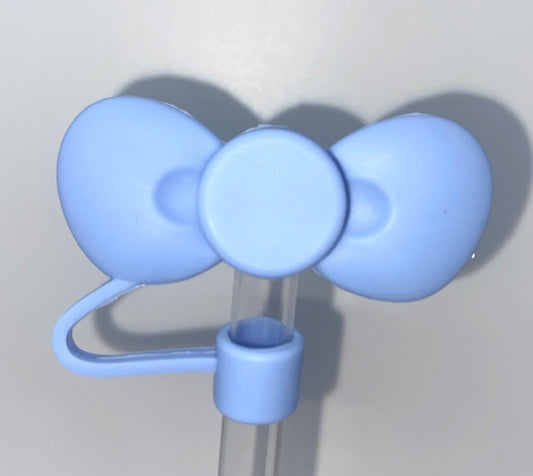 Poof Bow Soft Blue Straw Topper