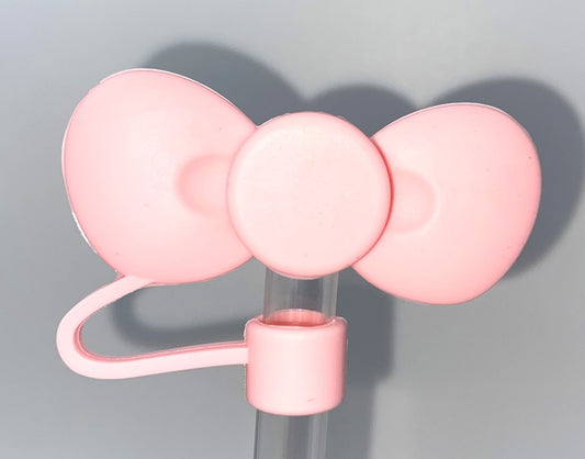 Poof Bow Soft Pink Straw Topper