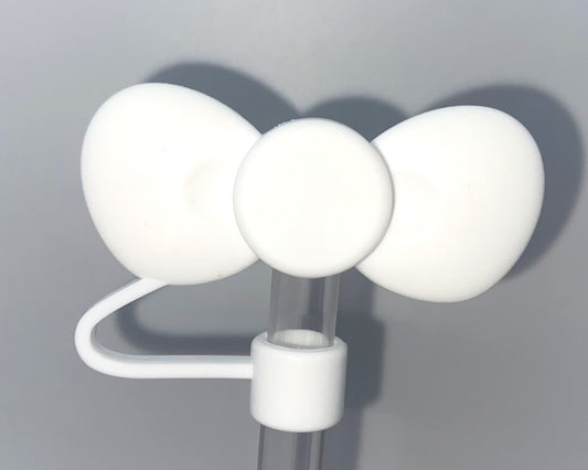 Poof Bow White Straw Topper