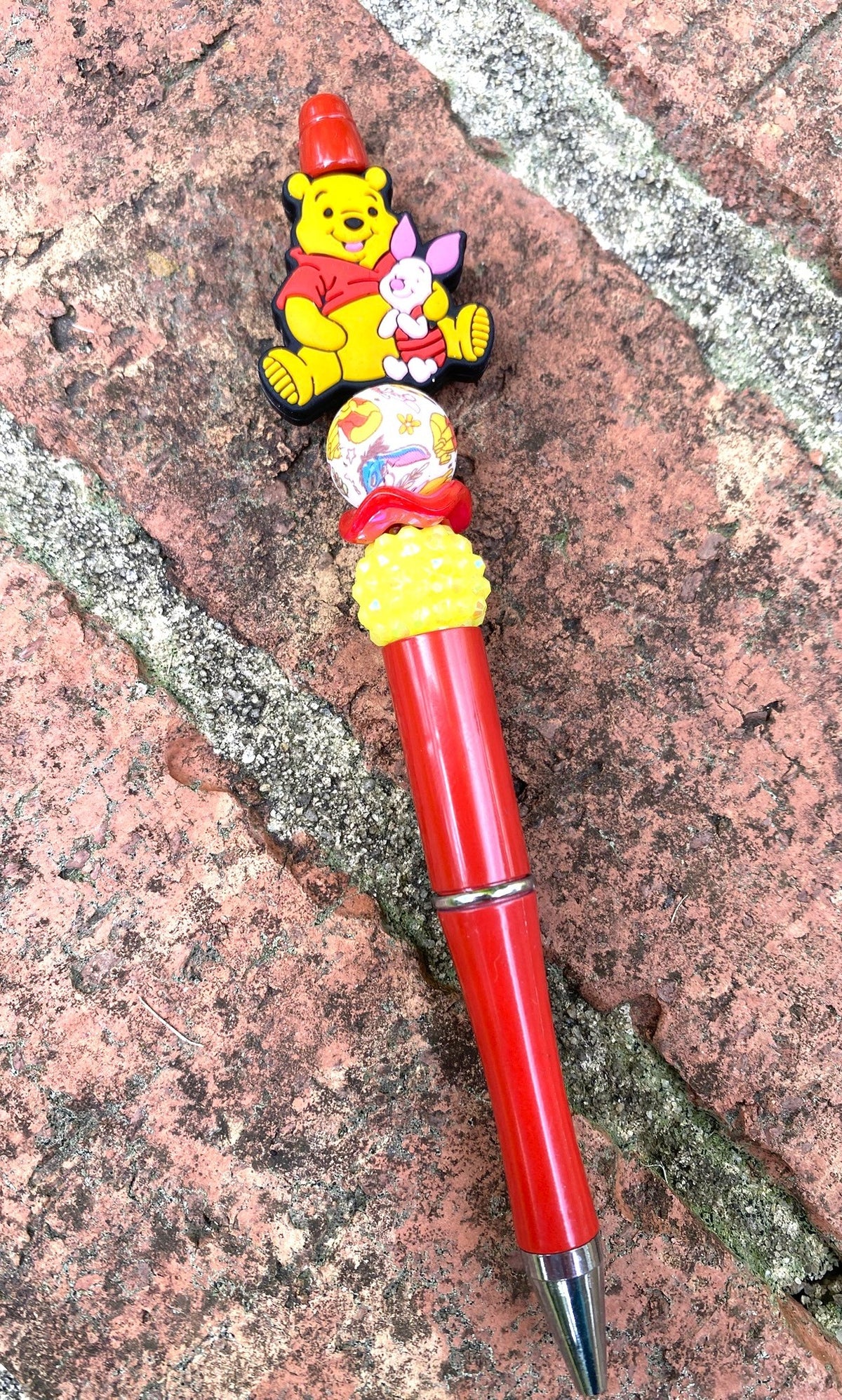Thoughtful Yellow Honey Bear & Pig Friend Beaded Pen