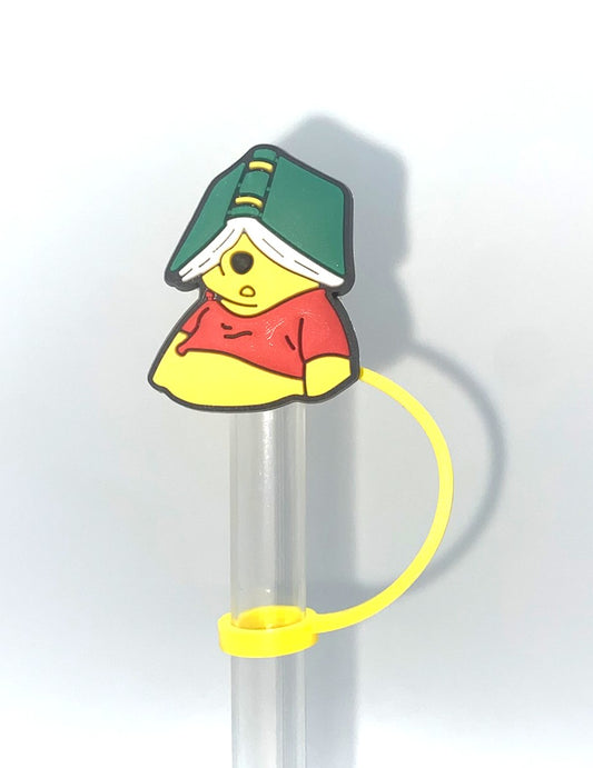 Thoughtful Yellow Honey Bear w/Book On His Head Straw Topper