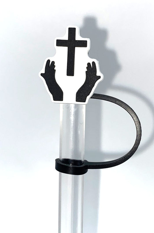 Praying Hands Cross Straw Topper