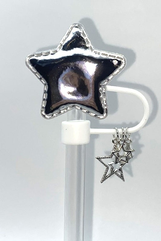 Puffy Silver Star w/Dangles Straw Topper