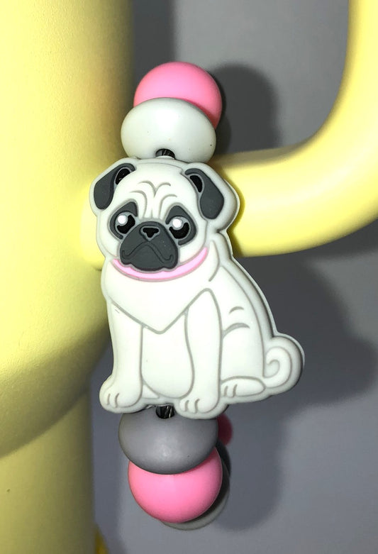 Cute Gray Pug Dog Stanley Tumbler Cup Handle Charm