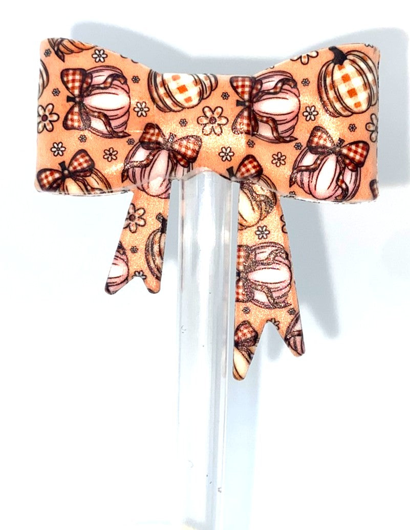 Pumpkins Fall Bow Straw Topper