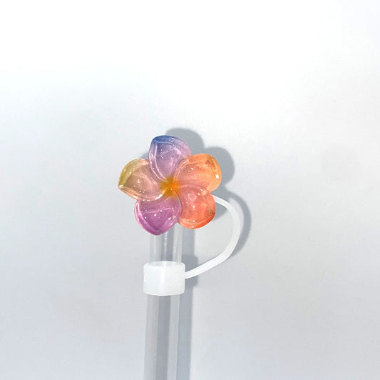 Pastel Purple & Pink Resin Plumeria Flower Straw Topper