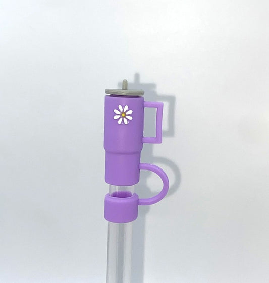Tumbler 3D Purple w/White Flower Straw Topper