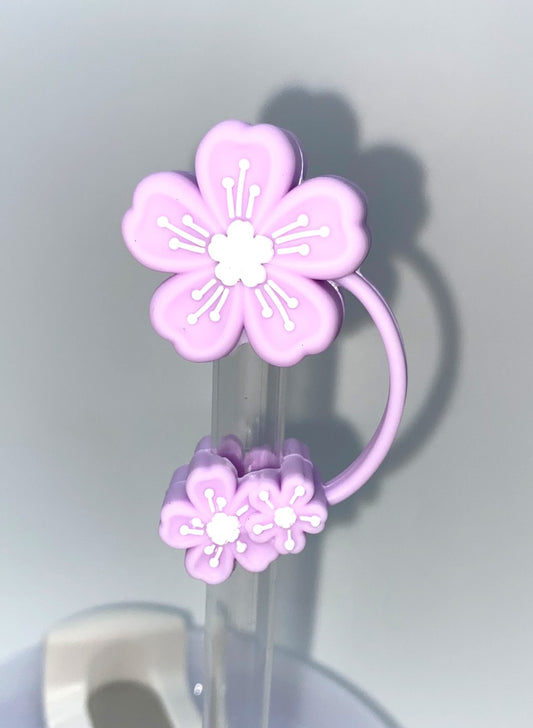 Purple Sakura Cherry Blossom Flower 3D Straw Topper