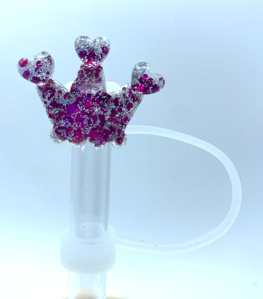 Glitter Crown Fuchsia Purple Straw Topper