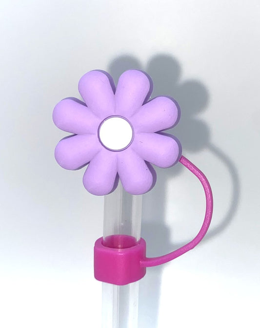 Purple Daisy Flower w/White Center Straw Topper