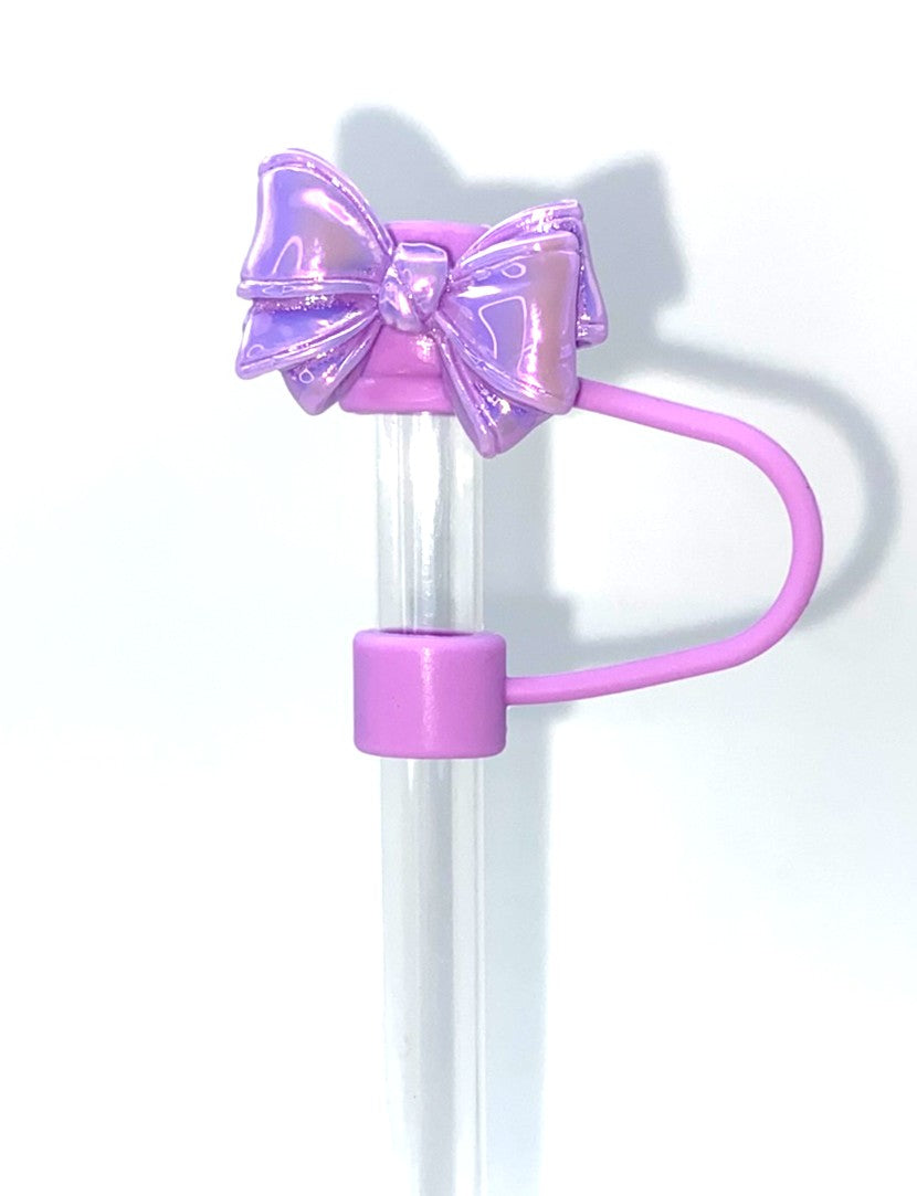 Purple Iridescent Bow Resin Straw Topper