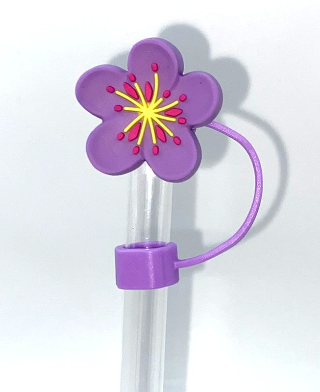 Purple w/Yellow & Pink Plumeria Flower 3D Straw Topper