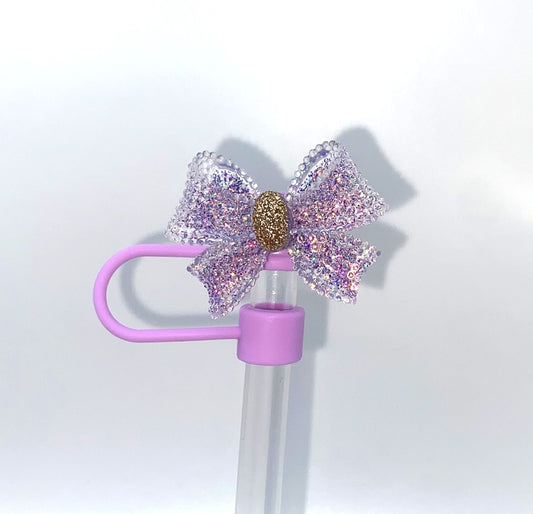 Purple Sparkly Resin Bow Straw Topper