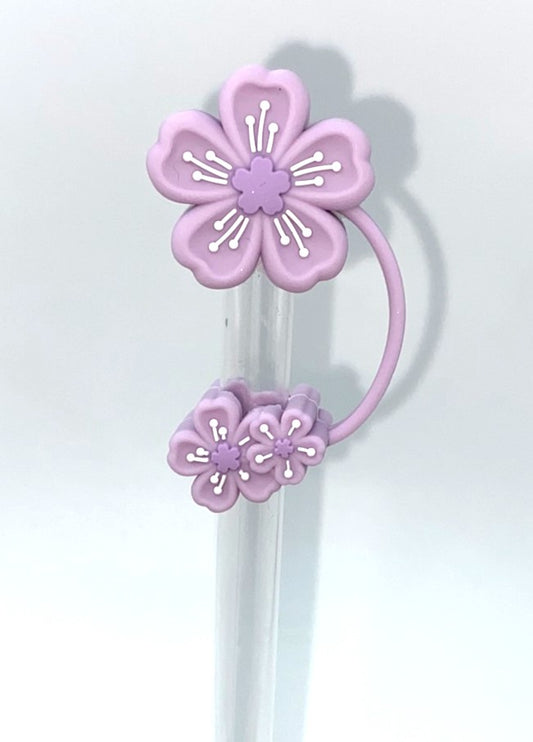 Purple Sakura Cherry Blossom Flower 3D Straw Topper