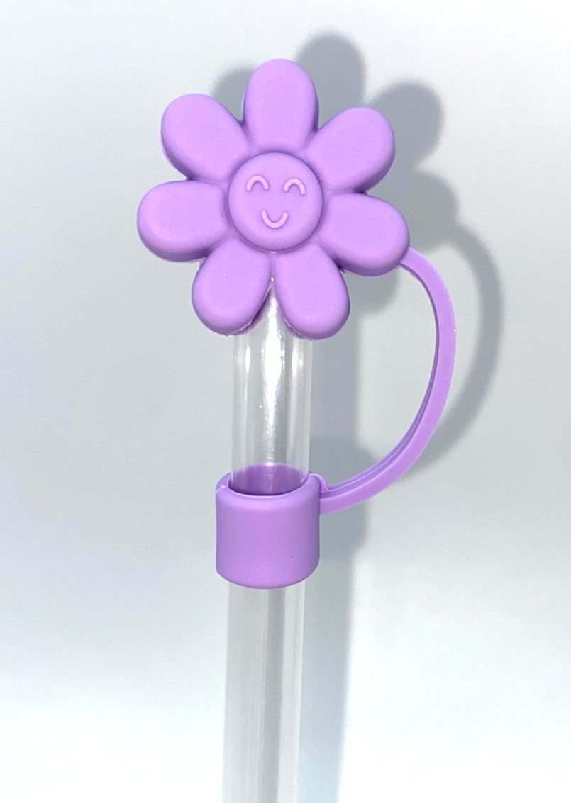 Purple Smiley Face Daisy Flower 3D Straw Topper