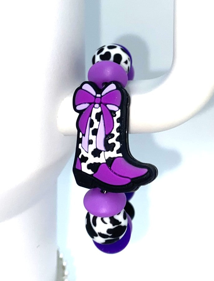 Purple Bow Cow Print Cowboy Boot Stanley Tumbler Cup Handle Charm