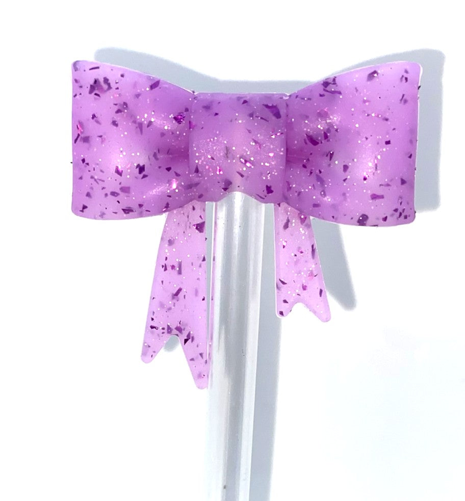 Purple Confetti Glitter Bow Straw Topper
