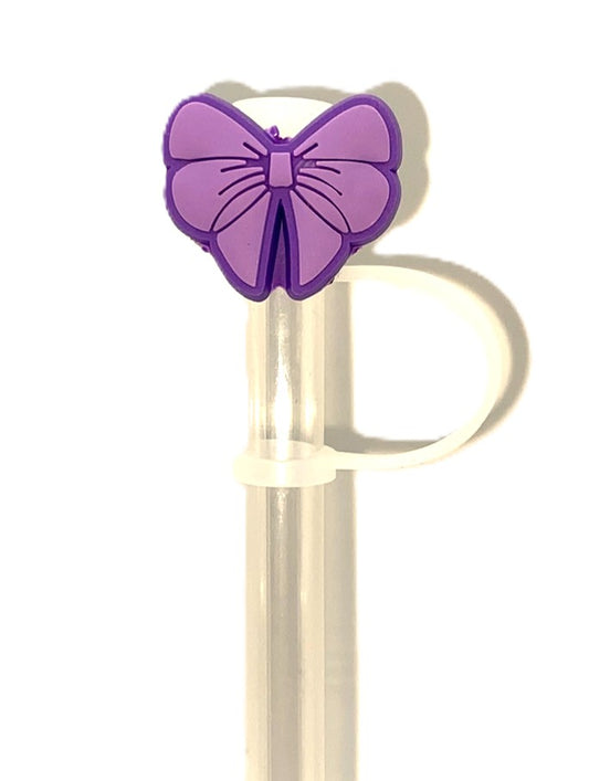 Purple Coquette Bow Straw Topper